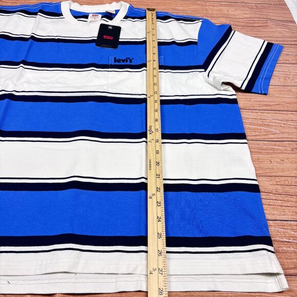 Levis Mens Oversized Striped Crewneck T-Shirt With Pocket Blue/White/Navy - Picture 8 of 16